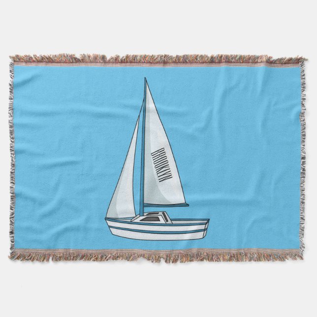 Sailboat cartoon illustration throw blanket (Front)