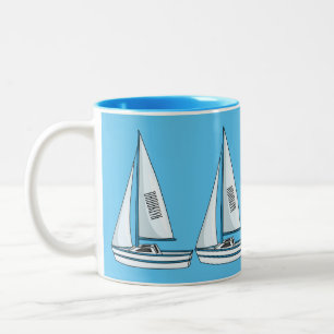 Sailboat cartoon illustration Two-Tone coffee mug