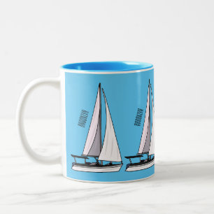 Sailboat cartoon illustration Two-Tone coffee mug