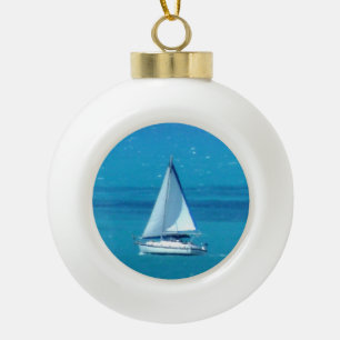 Sailboat Ceramic Ball Christmas Ornament