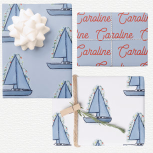 Sailboat Christmas Wrapping Paper Sheet