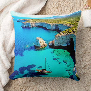 Sailboat Cliffside Sanctuary Art Cushion