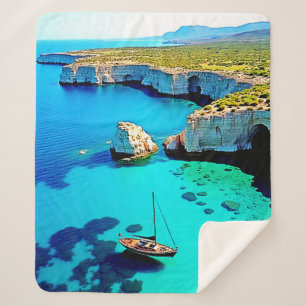 Sailboat Cliffside Sanctuary Art Sherpa Blanket