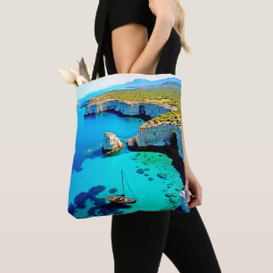 Sailboat Cliffside Sanctuary Art Tote Bag