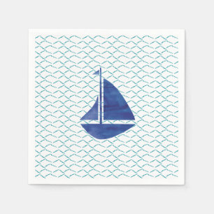 Sailboat Coastal Turquoise Waves Abstract Napkin