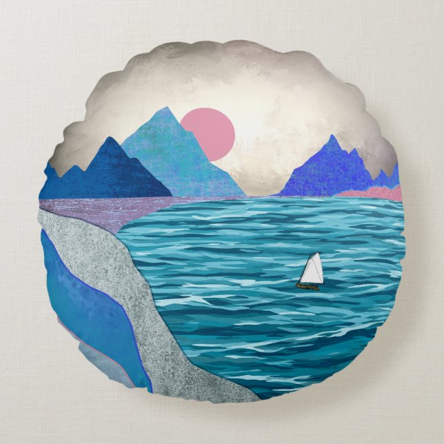 Sailboat Cove Landscape Round Cushion (Front)
