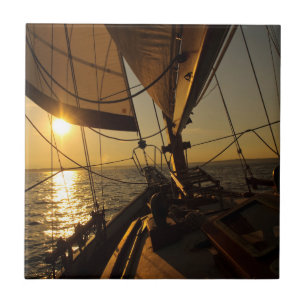 Sailboat Deck, Heading Into Setting Sun Ceramic Tile