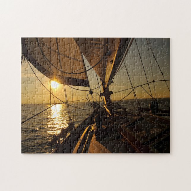 Sailboat Deck, Heading Into Setting Sun Jigsaw Puzzle (Horizontal)