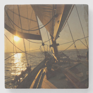 Sailboat Deck, Heading Into Setting Sun Stone Coaster