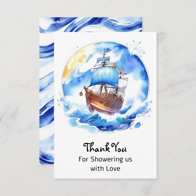 Sailboat Dreams: Nautical Baby Boy Shower Thank You Card (Front/Back)