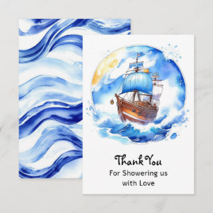 Sailboat Dreams: Nautical Baby Boy Shower Thank You Card