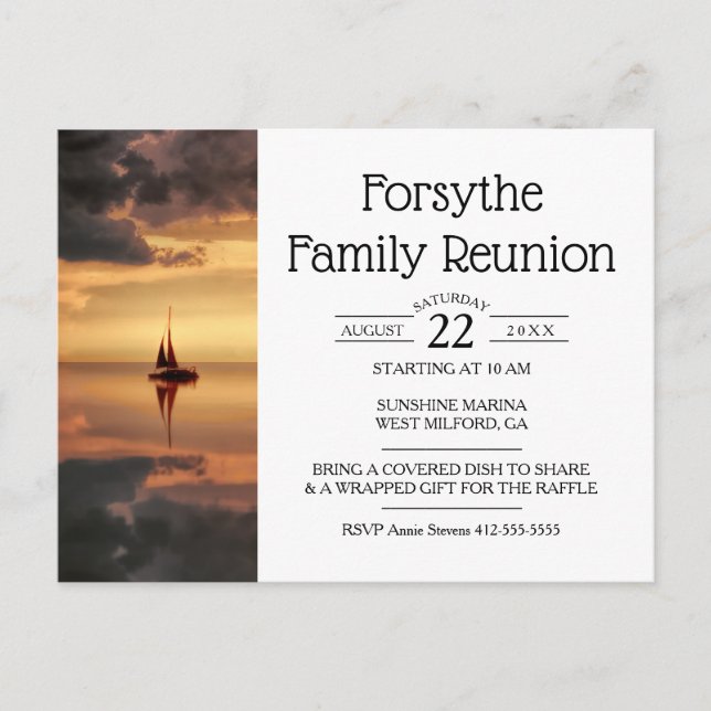 Sailboat Family Reunion Invitation Postcard (Front)