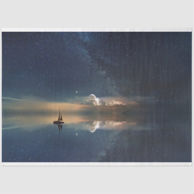 Sailboat Fantasy Ocean Night Sky 20x30 Decoupage Tissue Paper (Front)