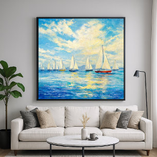 Sailboat Fleet - Pastel Painting Style Seascape Poster