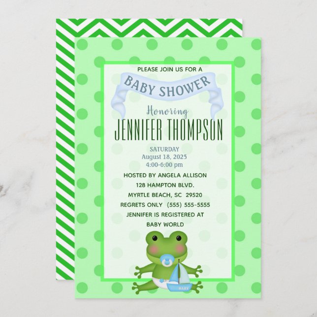 Sailboat Frog Baby Shower Invitation (Front/Back)