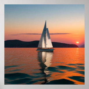 Sailboat Gliding on Calm Waters Poster