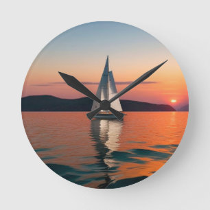 Sailboat Gliding on Calm Waters Round Clock
