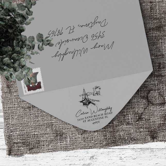 Sailboat Harbour Family Name Return Address Rubber Stamp (Creator Uploaded)