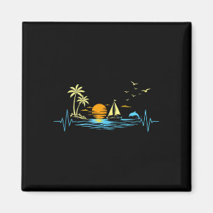 Sailboat heartbeat with palm trees and sunset tank magnet