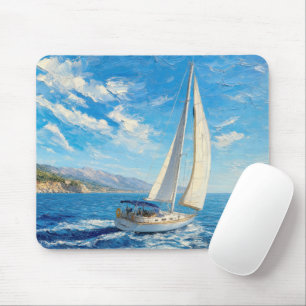 Sailboat Impasto Painting Mouse Pad