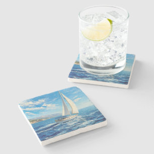Sailboat Impasto Painting Stone Coaster