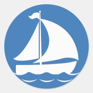 Sailboat in a Blue Circle Classic Round Sticker