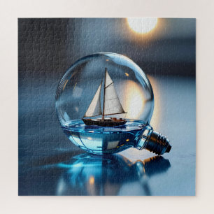 Sailboat in a Lightbulb Ai Art Jigsaw Puzzle