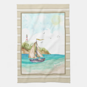 Sailboat in a Turquoise Ocean Kitchen Towel