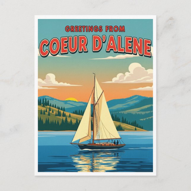 Sailboat in Coeur D'Alene Idaho Postcard (Front)