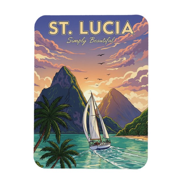 Sailboat in St. Lucia Caribbean travel Magnet (Vertical)