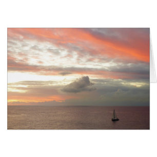 Sailboat in Sunset Beautiful Pink Seascape