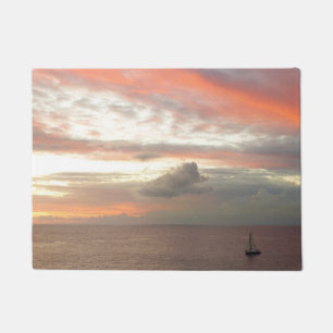 Sailboat in Sunset Beautiful Pink Seascape Doormat
