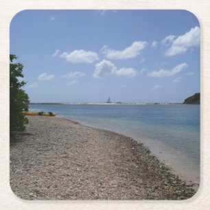 Sailboat in the Distance at St. Thomas Square Paper Coaster