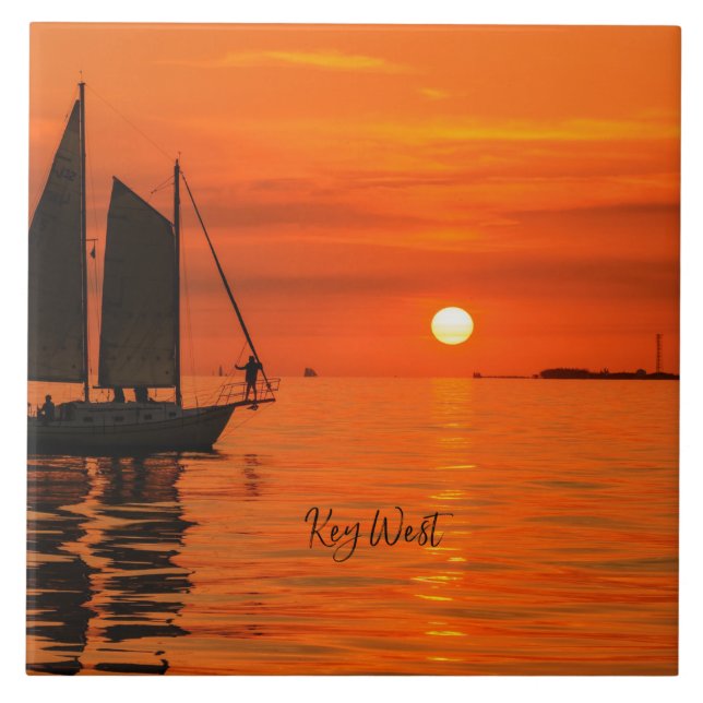 Sailboat, Key West, Florida at Sunset, Ceramic Tile (Front)