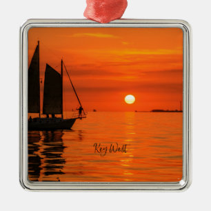 Sailboat, Key West, Florida at Sunset Metal Ornament