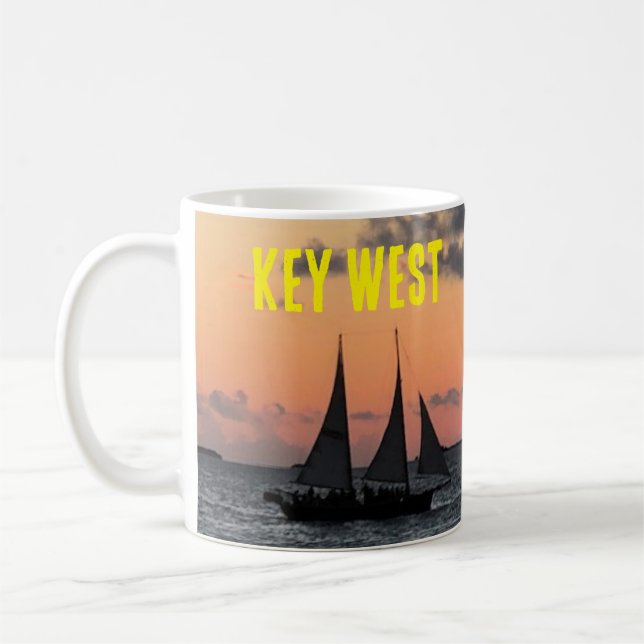 Sailboat Key West Florida Sunset Coffee Mug Cup (Left)