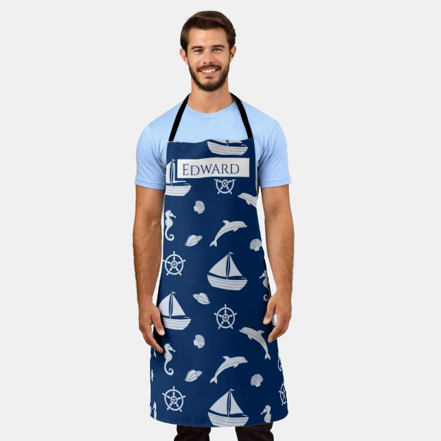 Sailboat & Marine Life Pattern Apron (Worn)