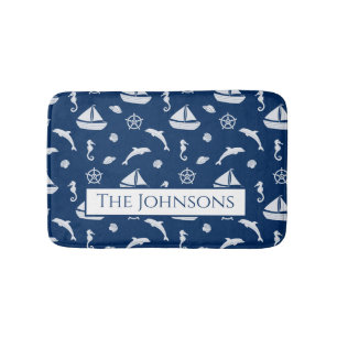 Sailboat & Marine Life Pattern Bath Mat
