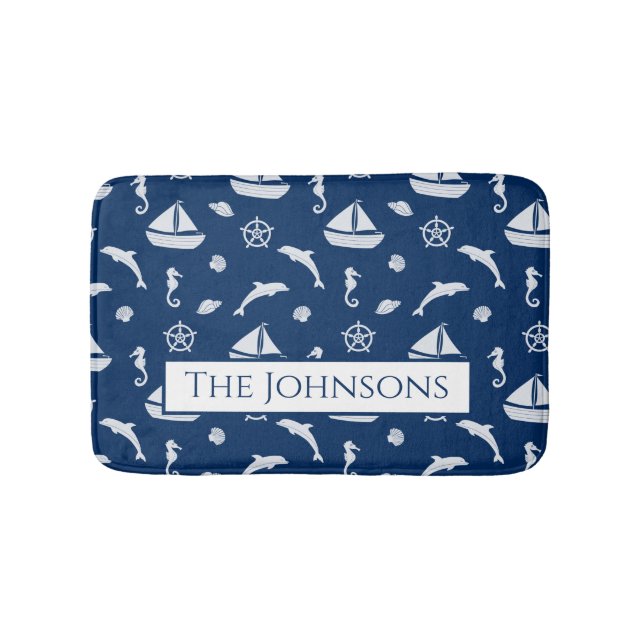 Sailboat & Marine Life Pattern Bath Mat (Front)
