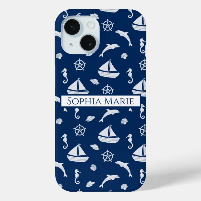 Sailboat & Marine Life Pattern Case-Mate iPhone Case (Back)