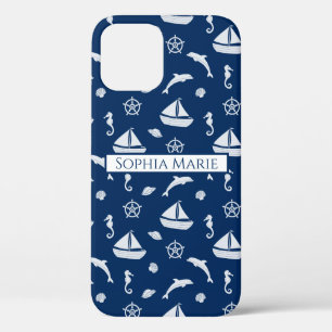 Sailboat & Marine Life Pattern iPhone 12 Case