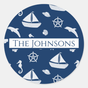 Sailboat & Marine Life Pattern Classic Round Sticker
