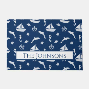 Sailboat & Marine Life Pattern Doormat
