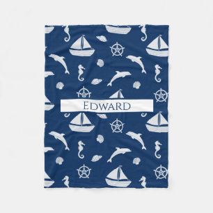 Sailboat & Marine Life Pattern Fleece Blanket