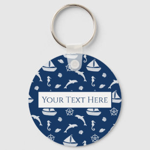 Sailboat & Marine Life Pattern Key Ring