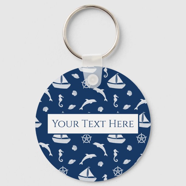Sailboat & Marine Life Pattern Key Ring (Front)