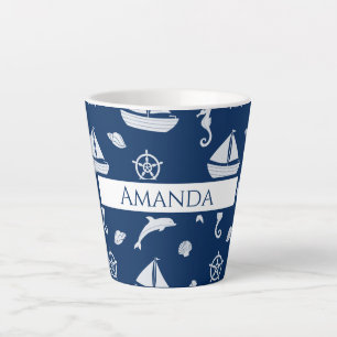 Sailboat & Marine Life Pattern Latte Mug
