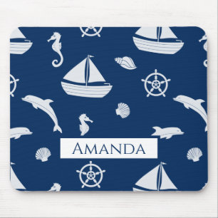 Sailboat & Marine Life Pattern Mouse Pad