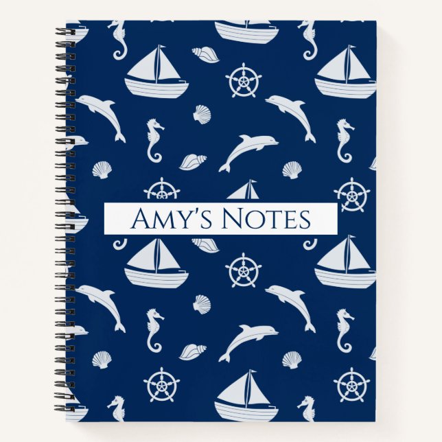 Sailboat & Marine Life Pattern Notebook (Front)