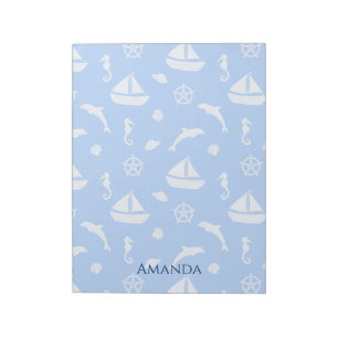 Sailboat & Marine Life Pattern Notepad